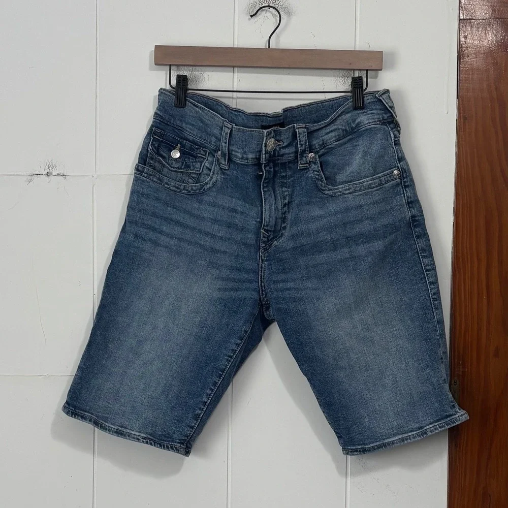 True Religion Ricky Relaxed Straight Denim Shorts Mens 33 Blue Medium Wash Y2K